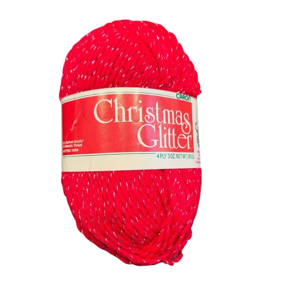 Vintage Caron Red Christmas Glitter Yarn 4 ply 3 oz Worsted Acrylic Metallic